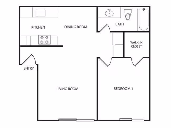 1 Bedroom 1 Bath AUCQHP floor plan
